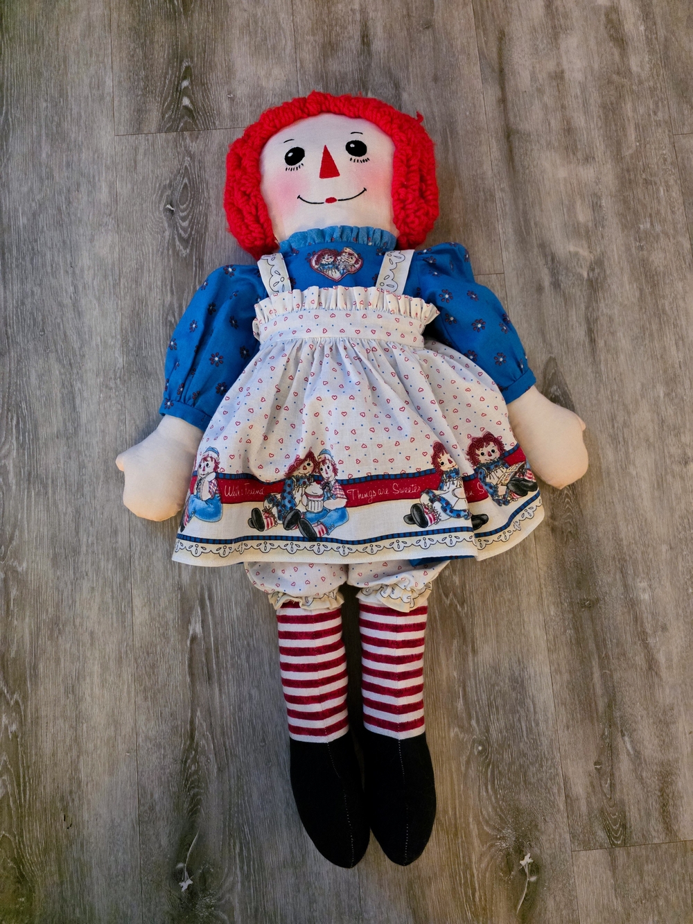 Handmade Rag Doll with Red Yarn Hair and Blue Dress